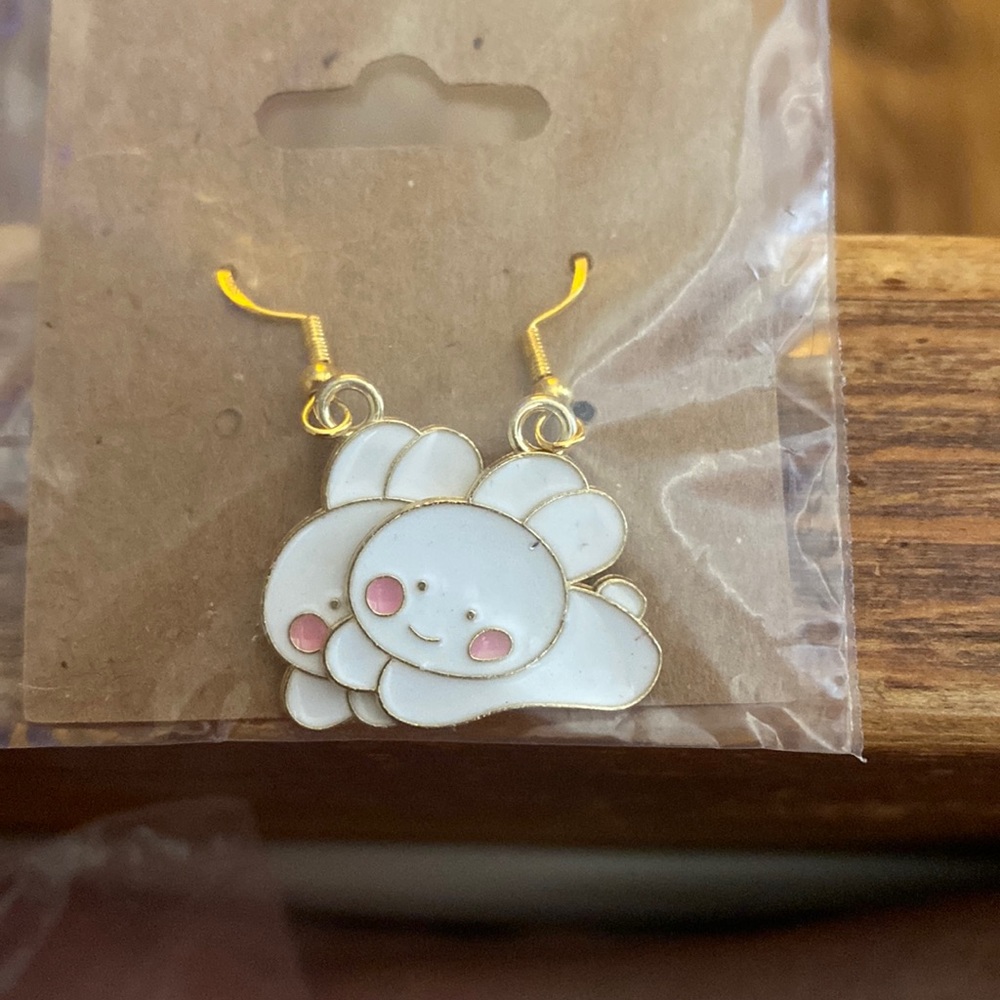 White baby rabbit earrings
